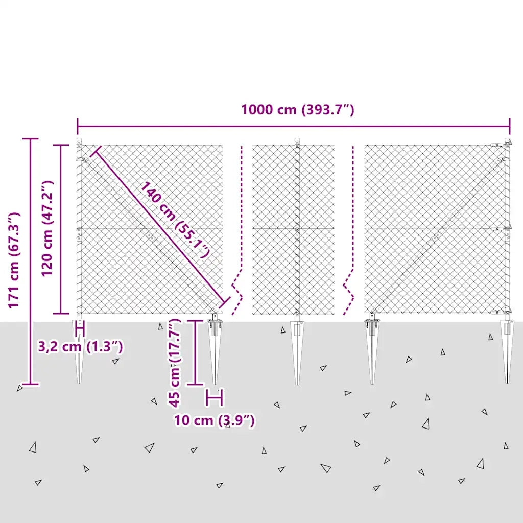 Palo della recinzione | Pannello per recinzione Argento 10 x 1,2 m (maglie 60 x 60 mm)