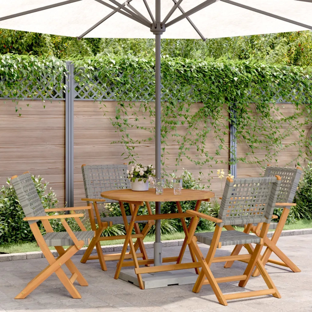 Set Pranzo da Giardino 5pz | Set Salotto da Giardino Grigio Polyrattan e Legno Massello