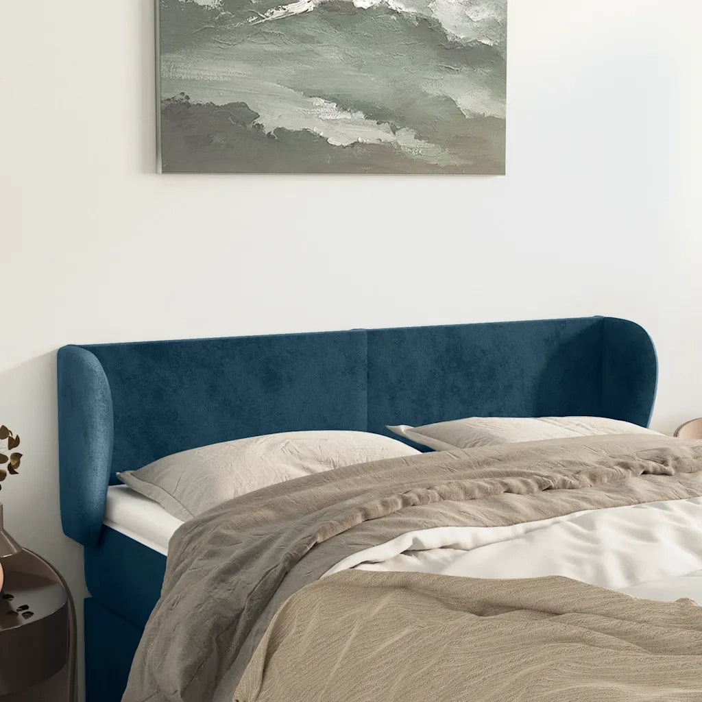 Testiera ad Orecchio-Testata con Orecchie Blu Scuro 147x23x78/88 cm in Velluto 488557
