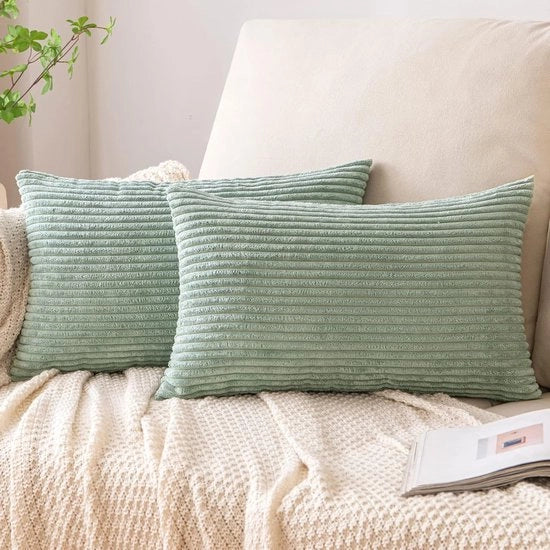 Cuscini coprisfinge corduroy 30 x 50 cm decorativi morbidi per divano camera da letto set di 2 verde chiaro