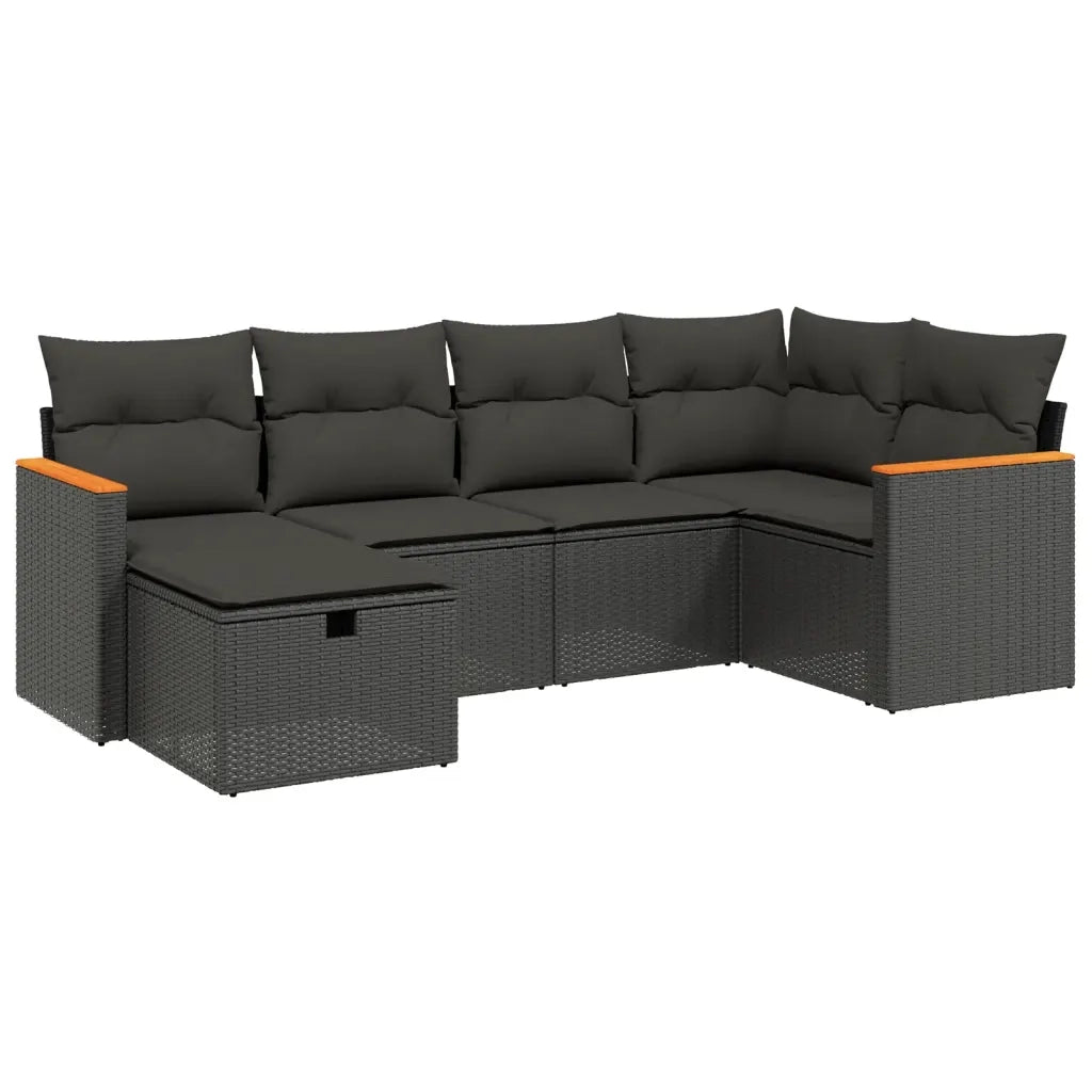 Set Divano da Giardino 6 pz con Cuscini Nero in Polyrattan 3265297