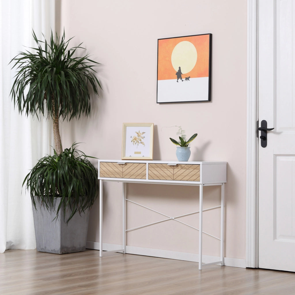 Tavolino da caff¨¨ con 2 cassetti ¨C zephmum ¨C bianco e rovere