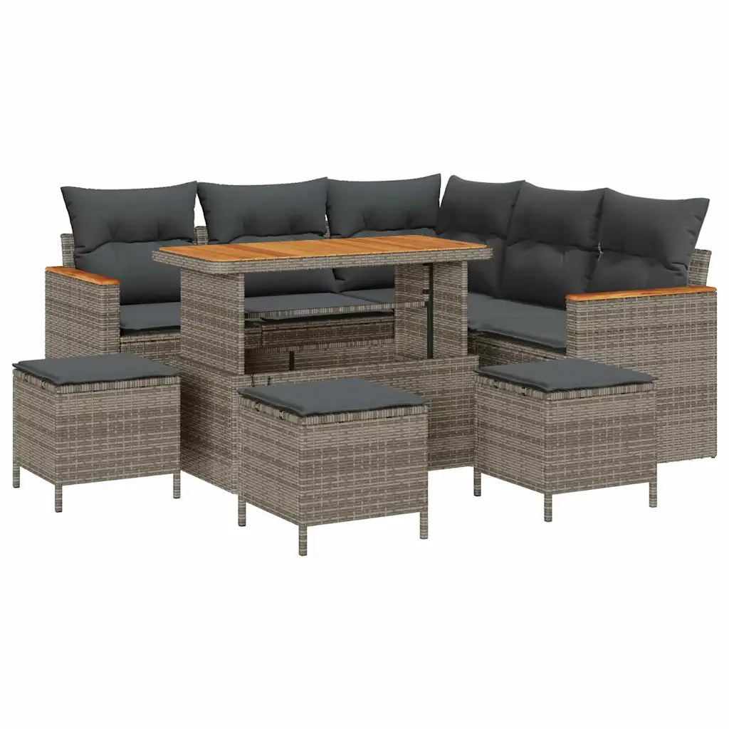 Set Divano da Giardino con cuscino Grigio Poly Rattan