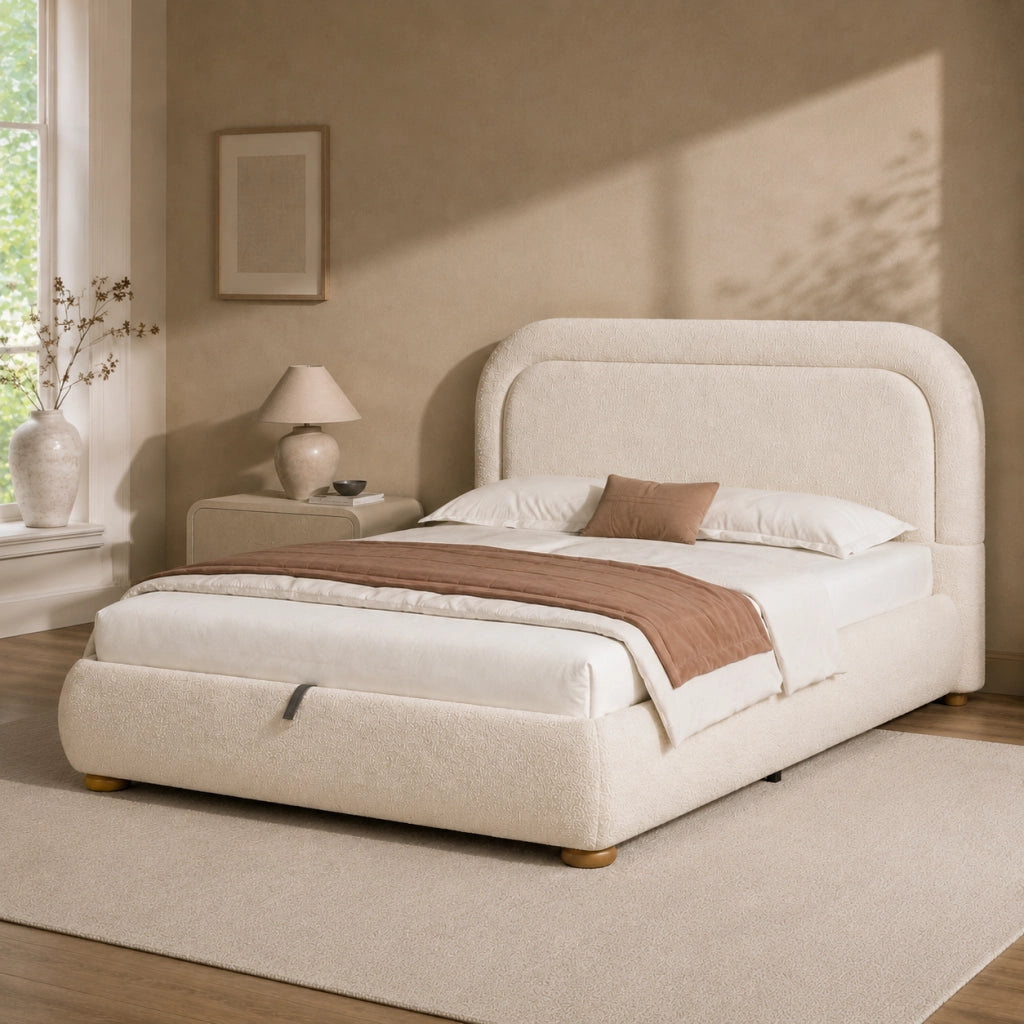 letto imbottito bouclé beige 140 x 200 cm