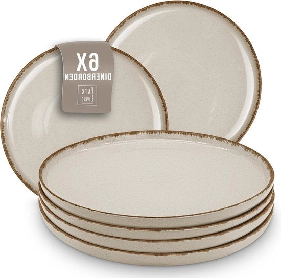 Set di piatti in ceramica per 6 persone in stile rustico, resistente al lavastoviglie, in set beige.