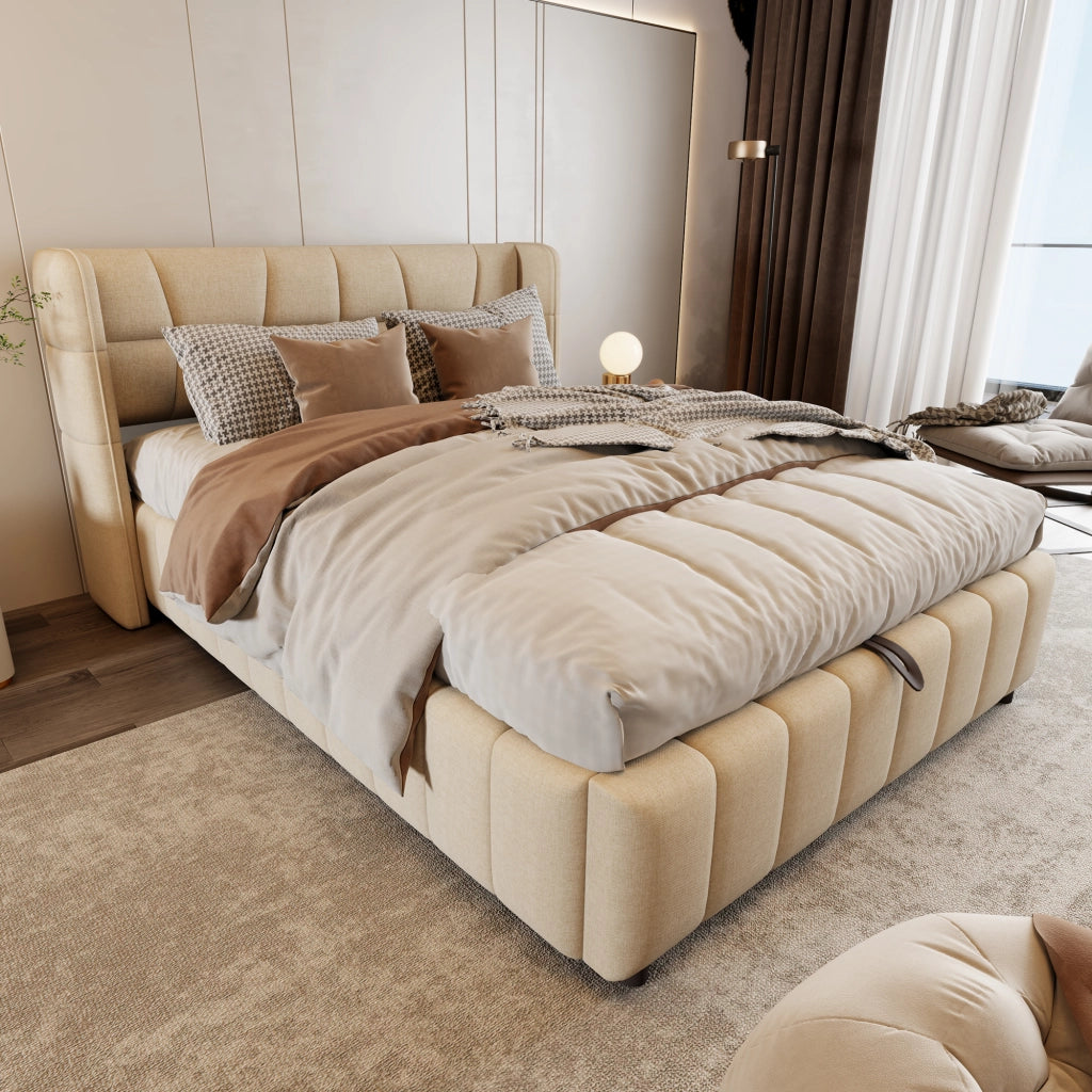 letto imbottito tessuto beige 140 x 200 cm