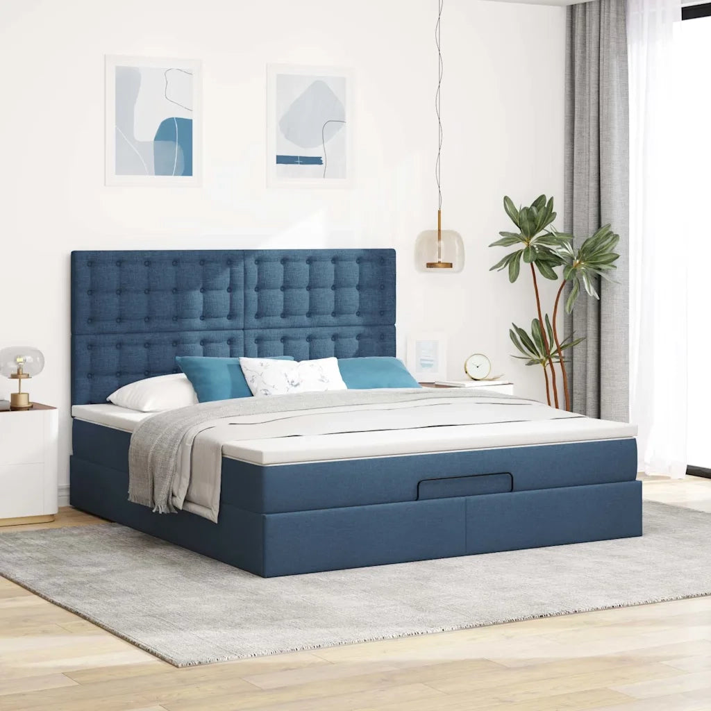 Struttura Letto Pouf con Materasso Blu 180x200cm in Tessuto 3313347