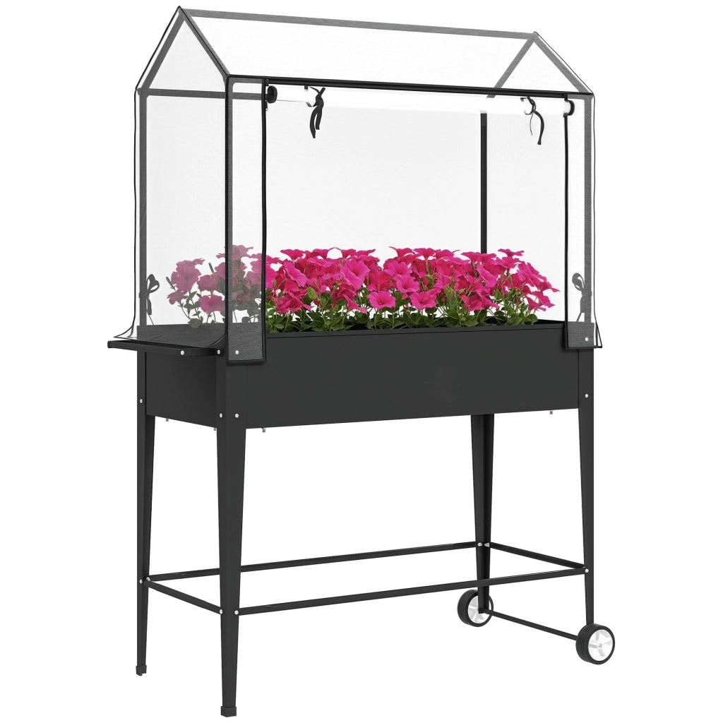 Fioriera rialzata su ruote con telo PVC ¨C Xylo ¨C Nero 100x45x152 cm foro drenaggio