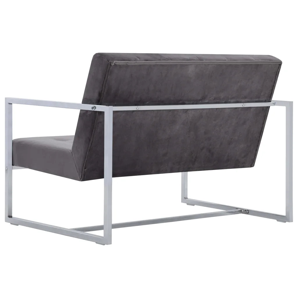 Divano a 2 Posti con Braccioli-Sofa 2 Posti Grigio Scuro Cromato e Velluto