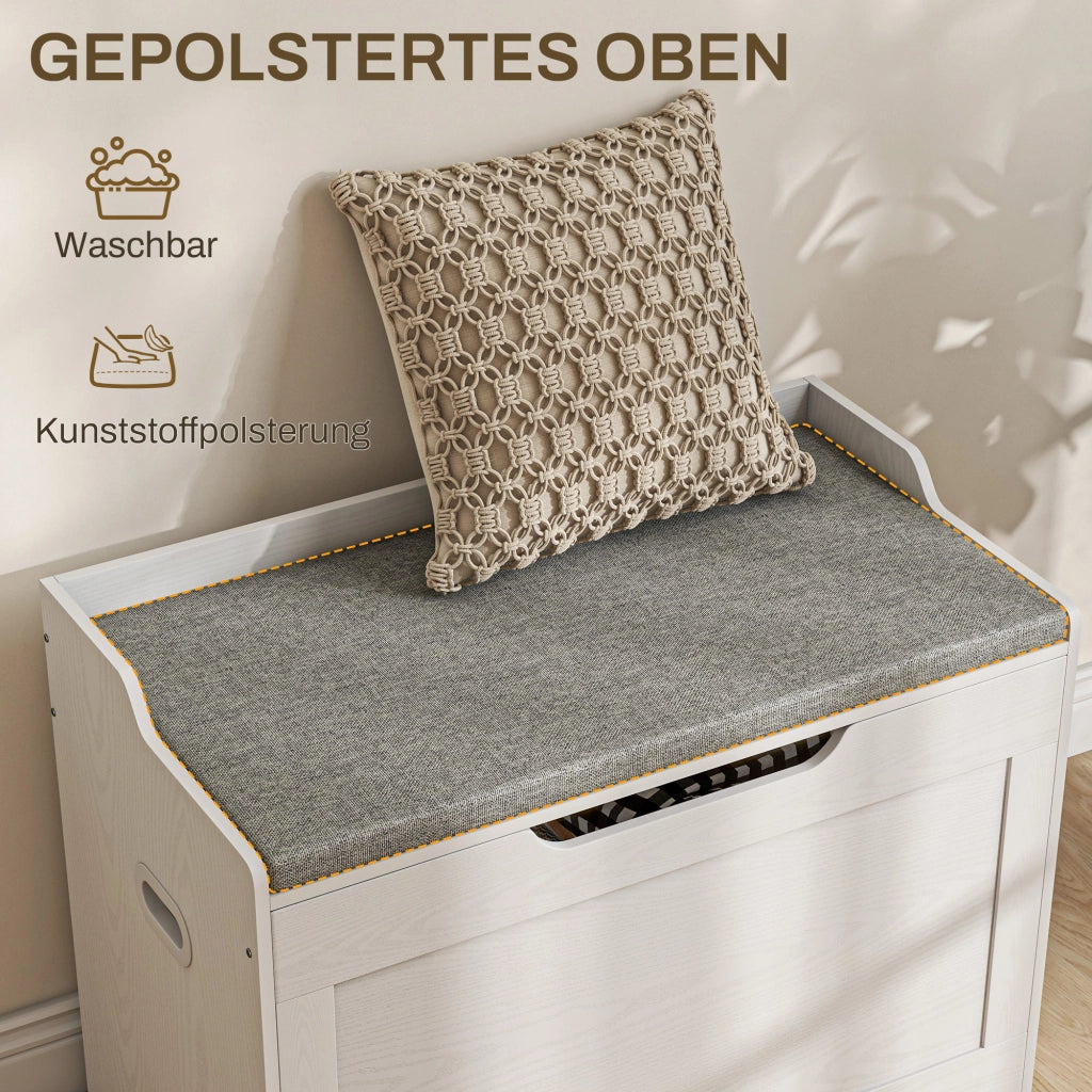 Cassapanca contenitore da 103 litri con coperchio, seduta, panca contenitore, cuscino della seduta removibile, per soggiorno, camera da letto, bianca