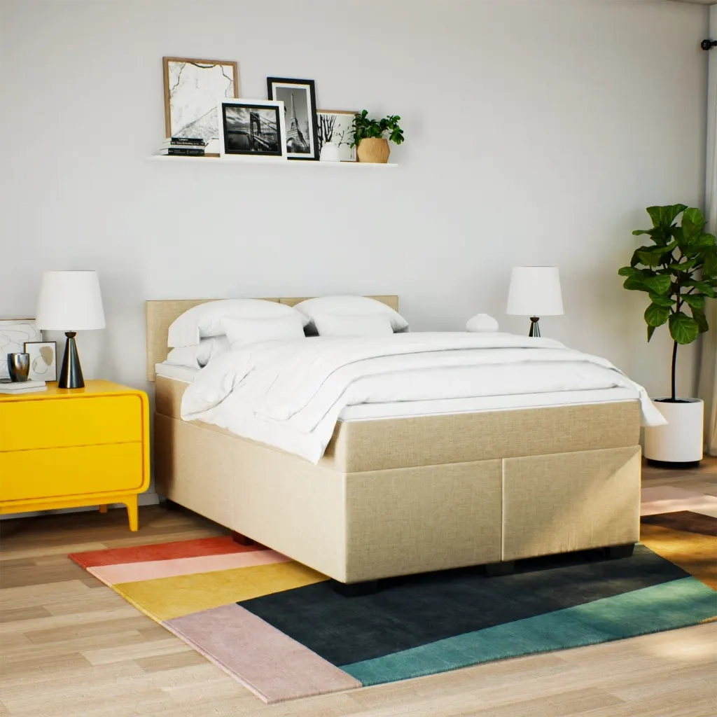 Giroletto a Molle con Materasso Crema 140x200 cm in Tessuto