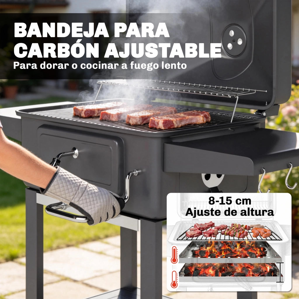 Barbecue a Carbone con Griglia, Vassoio e Ruote ¨C Minimal ¨C Grigio, Acciaio, 100x50x80 cm