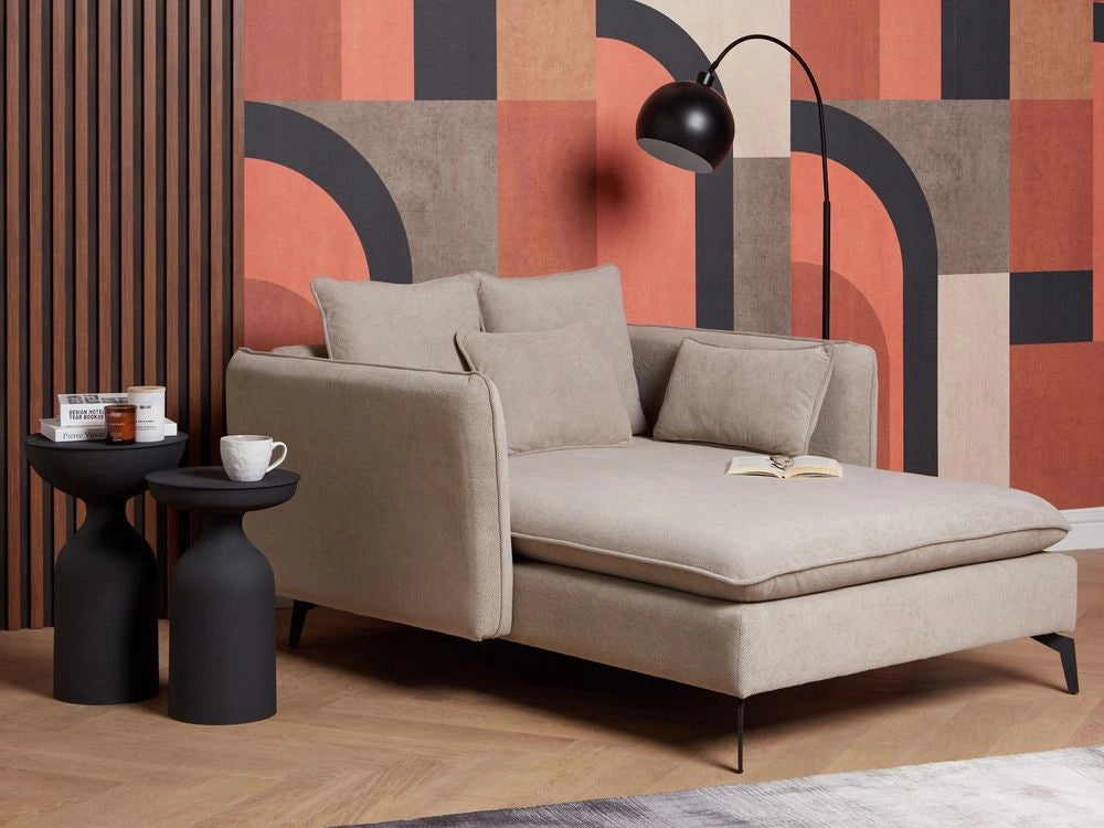 Chaise Lounge Grigio Tortora Poliestere Tessuto Imbottito Braccioli Cuscino Schienale Design Moderno Soggiorno Simmetrico