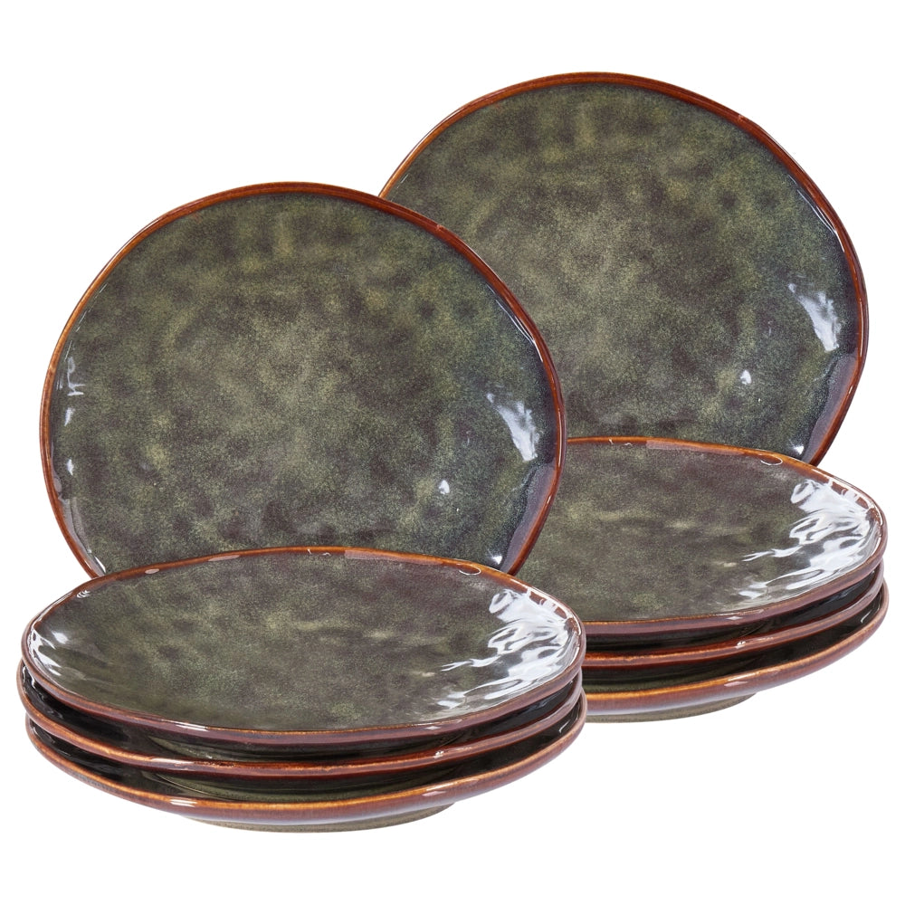 Set di 8 piatti da dessert in gres caolino lavorato a mano con smalto reattivo Verde scuro Cucina Sala da pranzo
