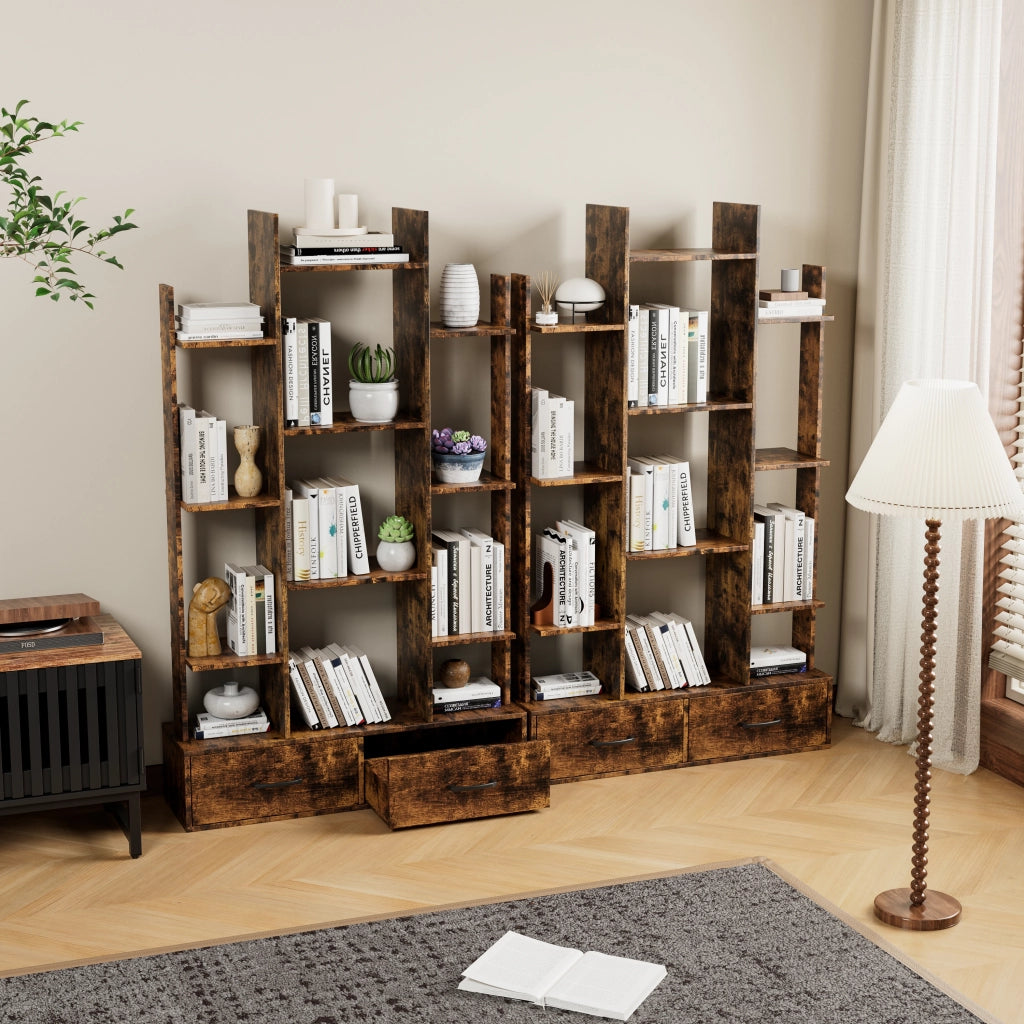 LIBRERIA con 2 cassetti 130,2x34,7x17,2 cm Marrone Metallo e Legno