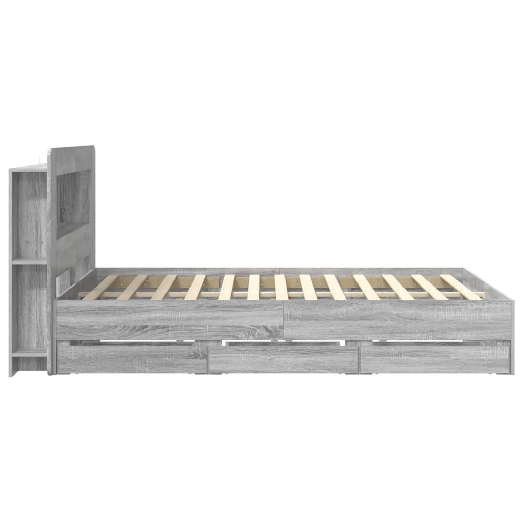 Letto matrimoniale | Letto per adulti | Telaio del letto con storage Sonoma grigio 160 x 200 cm