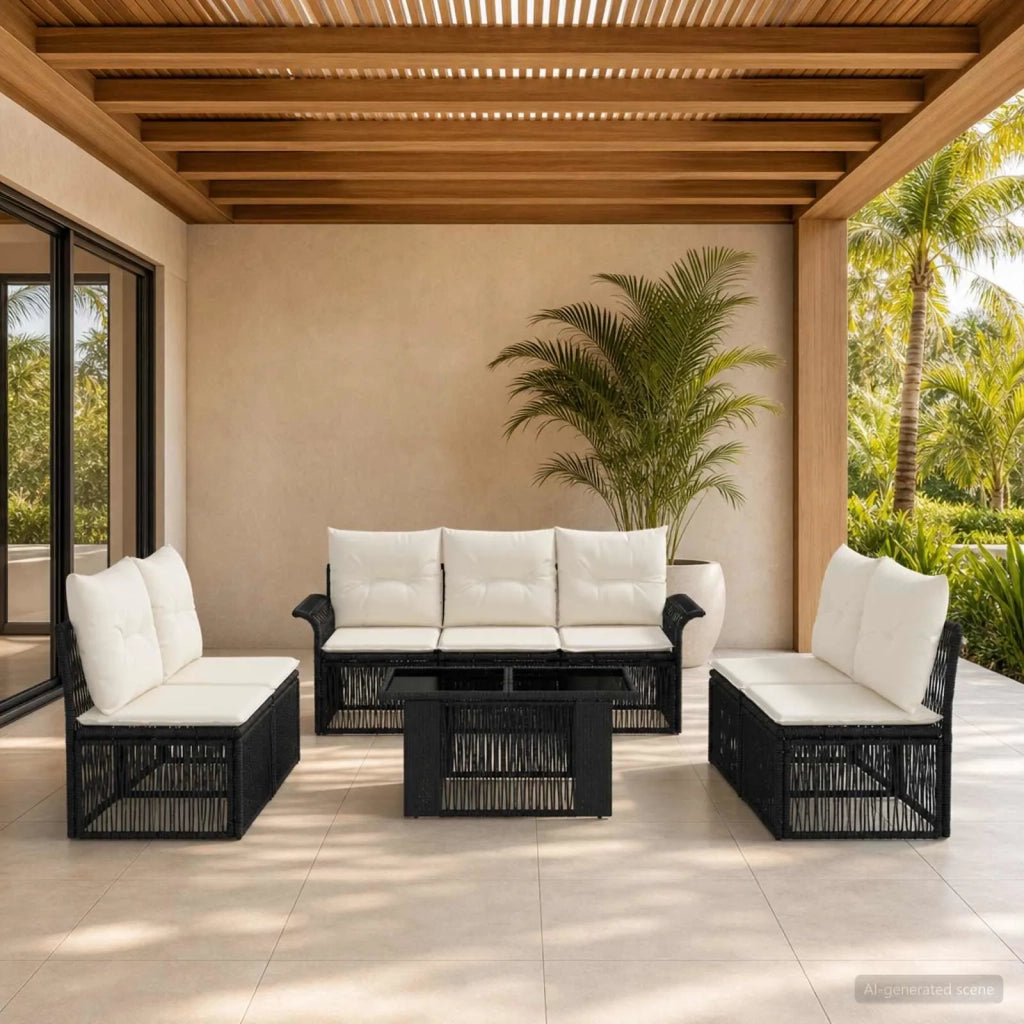 Set Divano da Giardino 8 pz Nero e Bianco Crema polyrattan 3436621
