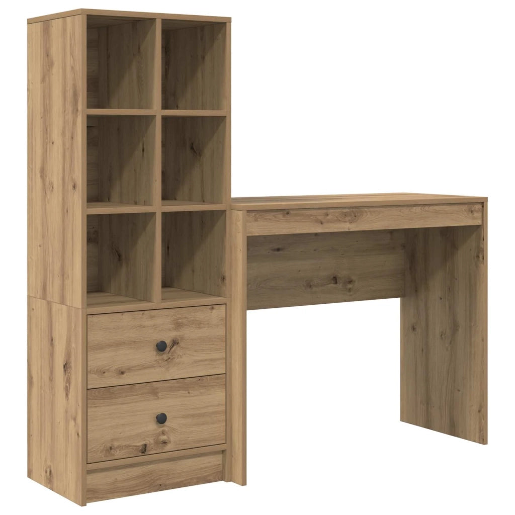 Scrivania | Tavolo da Ufficio con cassetto con lo scaffale 2 pz Rovere artigianale