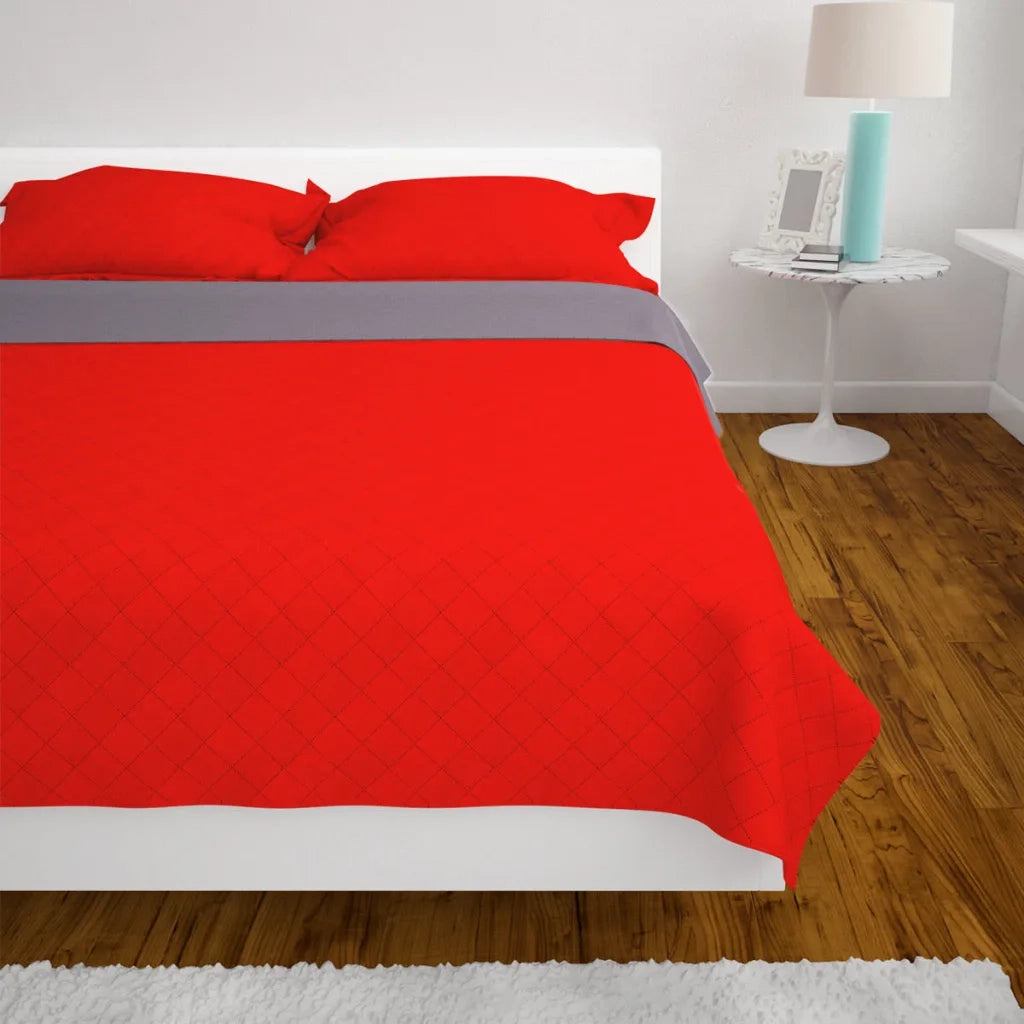 Copriletto Double-Face Trapuntato Rosso e Grigio 230x260 cm 131557
