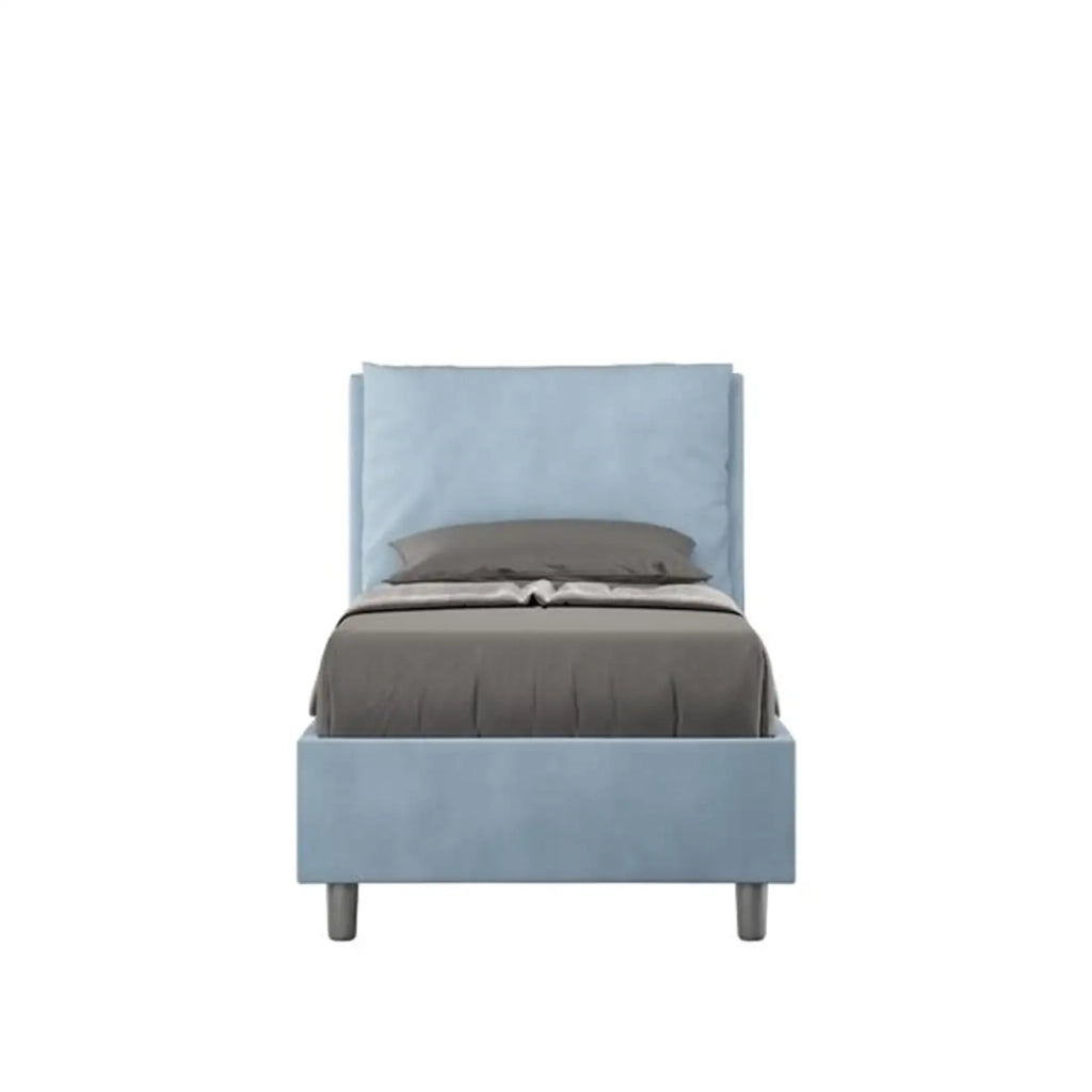 Letto singolo con rete imbottito 80x190 microfibra azzurro Antea