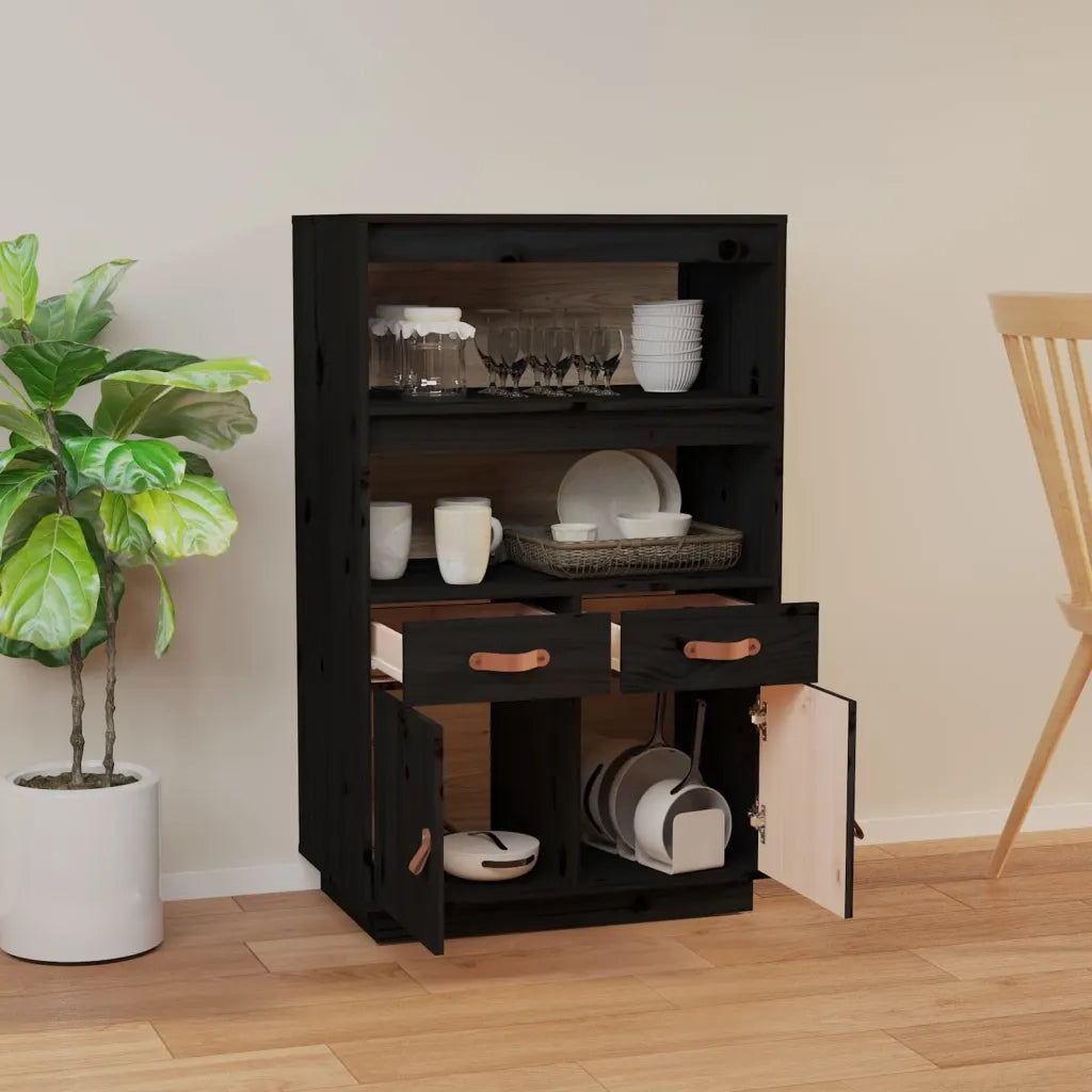 Credenza Nera 67x40x108,5 cm in Legno Massello di Pino 820161