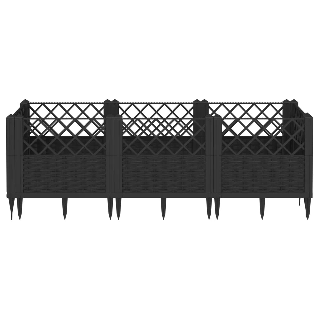 Fioriera da Giardino con Picchetti-Vaso da Esterno-Fioriera da Giardino Fissabile Nera 123,5x43,5x43,5 cm PP