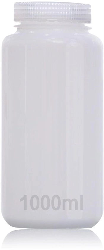 Bottiglia di Laboratorio 1000ml - HDPE - Senza Leveggio - Apertura Ampia - Resistente ai Reagenti - Temperatura Massima 120°C - Bottiglia di Laboratorio
