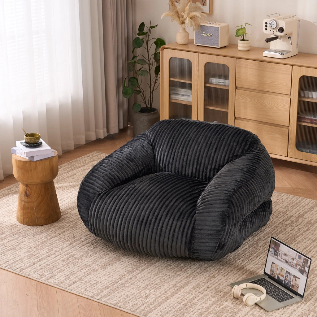 Poltrona pouf con schienale ergonomico e imbottitura in schiuma per soggiorno in velluto a coste grigio scuro