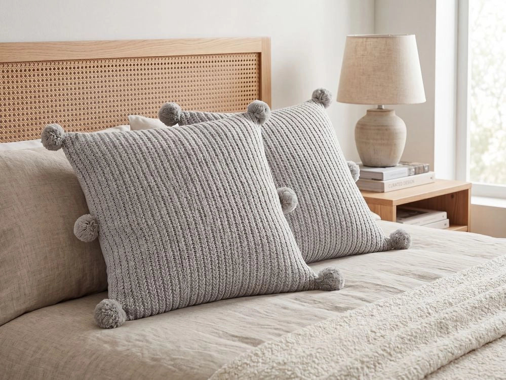 Set di 2 cuscini decorativi in cotone grigio 45 x 45 cm lavorati a maglia e sfoderabili quadrati accessori moderni per la decorazione.