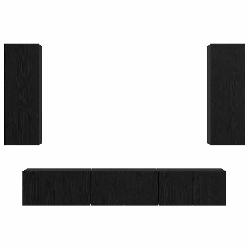 Set mobile TV 5 pz | Armadietto TV | Mobile Porta TV Rovere Nero Legno multistrato
