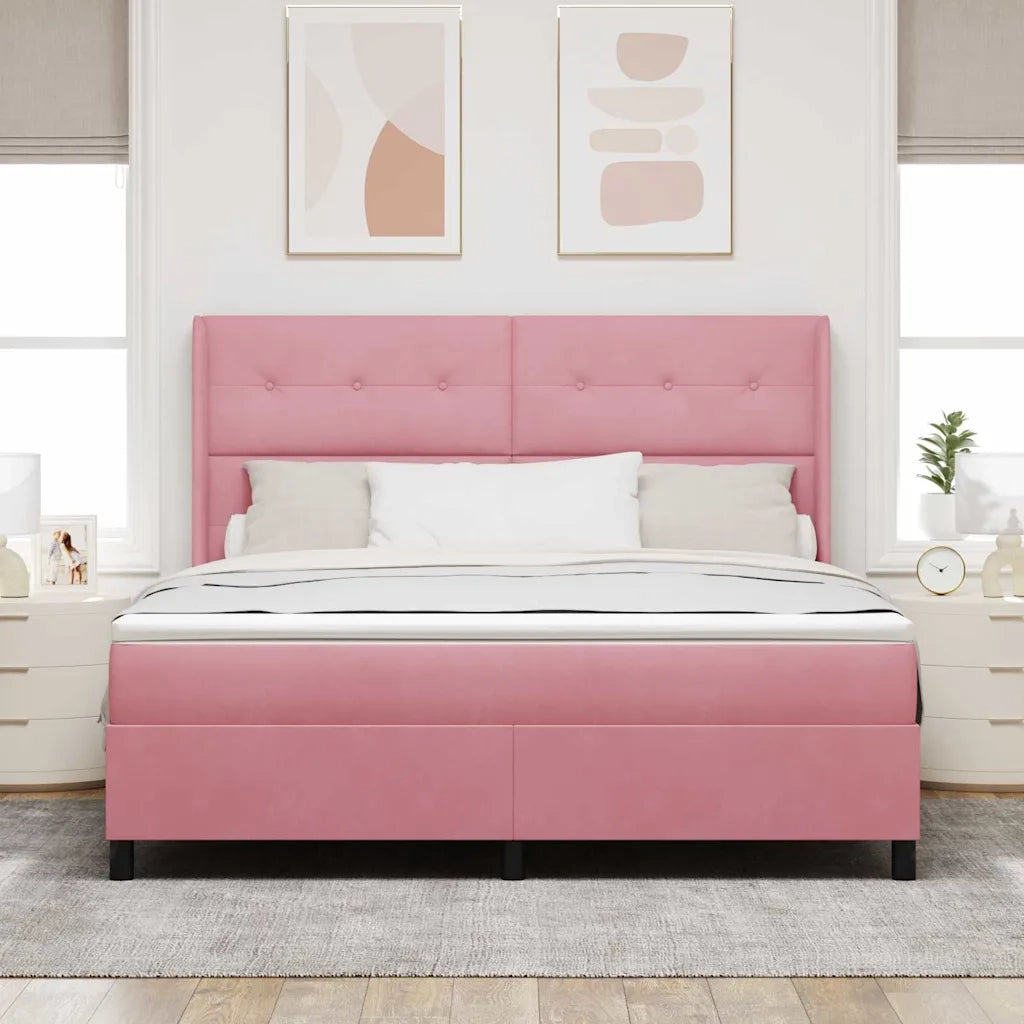 Letto a molle con materasso con led Rosa 180 x 200 cm Velluto