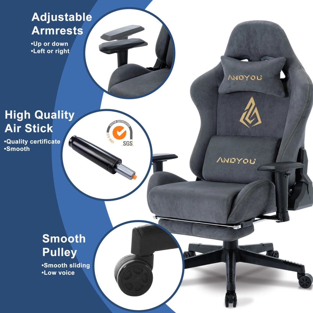 Sedia Gaming Ergonomica con Poggiapiedi ¨C Xylo ¨C Grigio Traspirante Regolabile Girevole