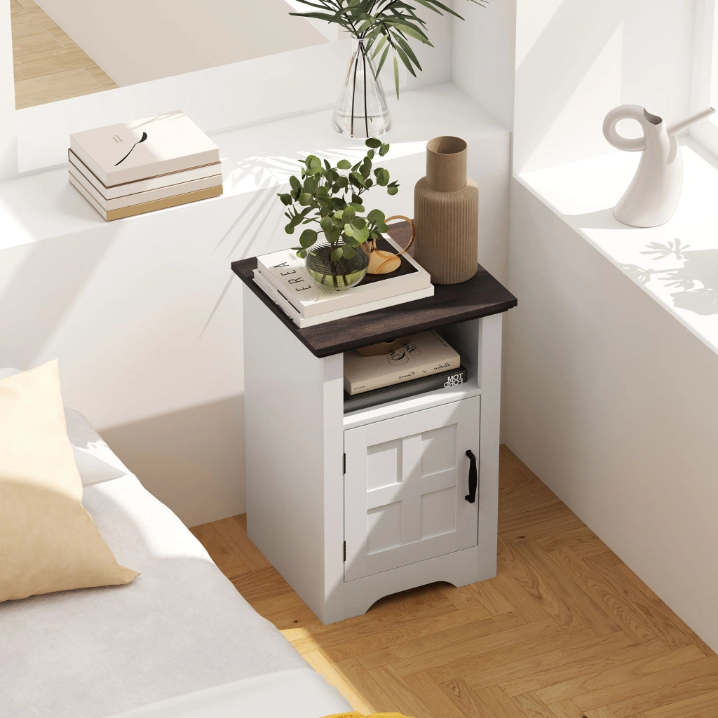 Tavolino Rustico con Anta e Ripiano ¨C zephmum ¨C 40x35x60 Bianco e Marrone