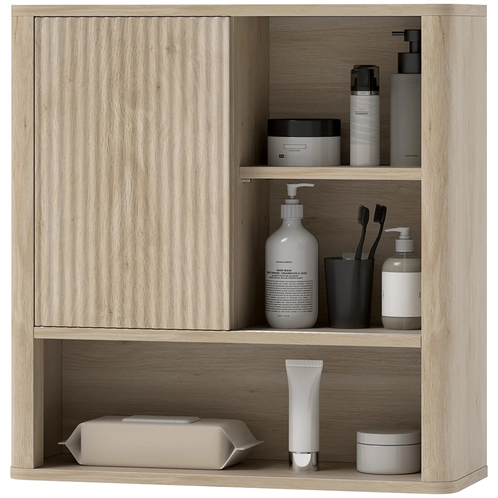 Mobile bagno a parete con ripiani regolabili ¨C Xylo ¨C legno naturale con ante scorrevoli