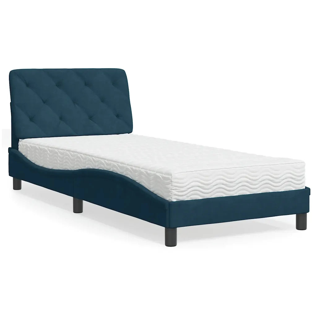 Letto con Materasso-Struttura Letto con Materasso Blu 80x200 cm in Velluto