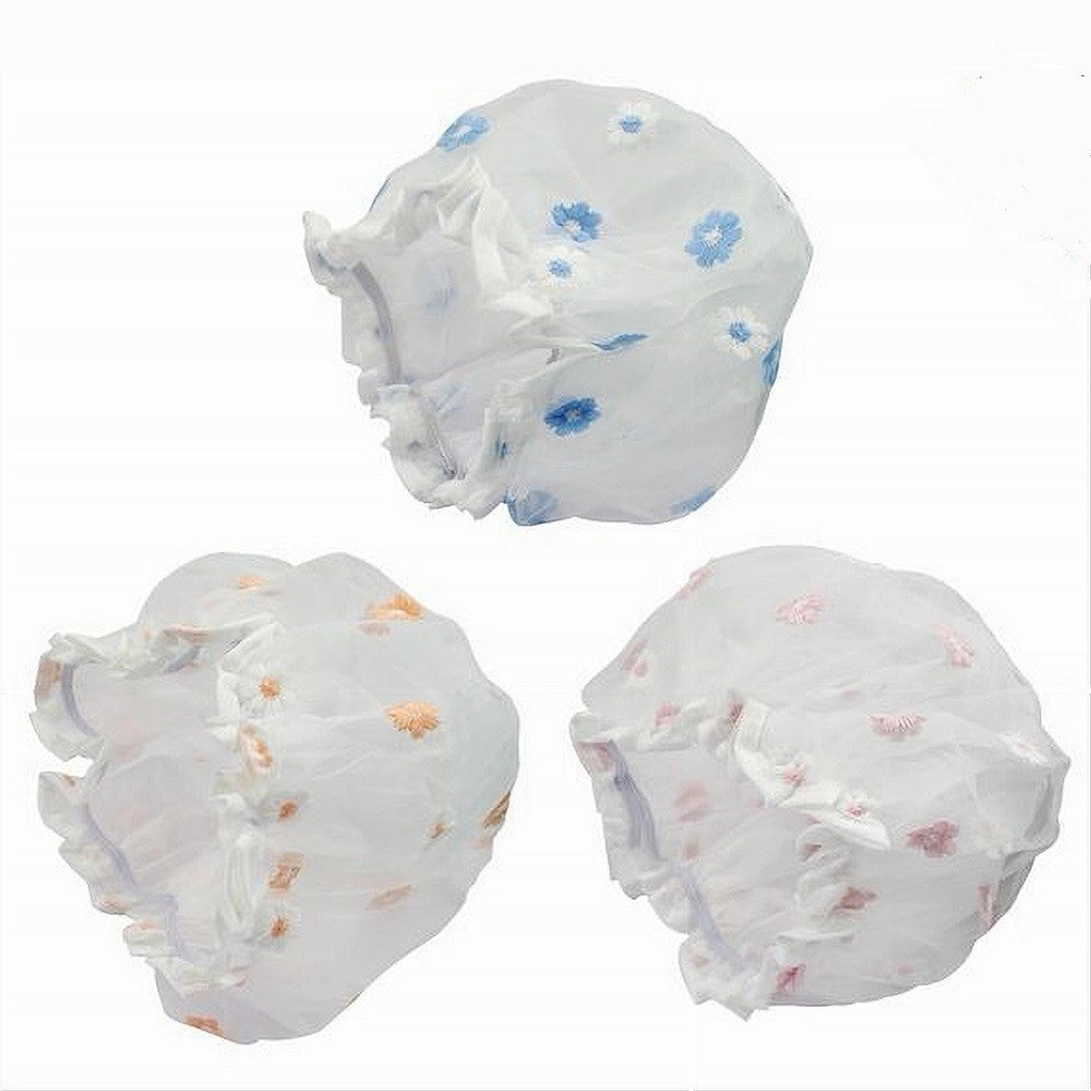 Trade Shop - Set 2pz Cuffia Per Doccia Bagno Elastico Fantasia A Fiori Protegge Capelli 79482 -