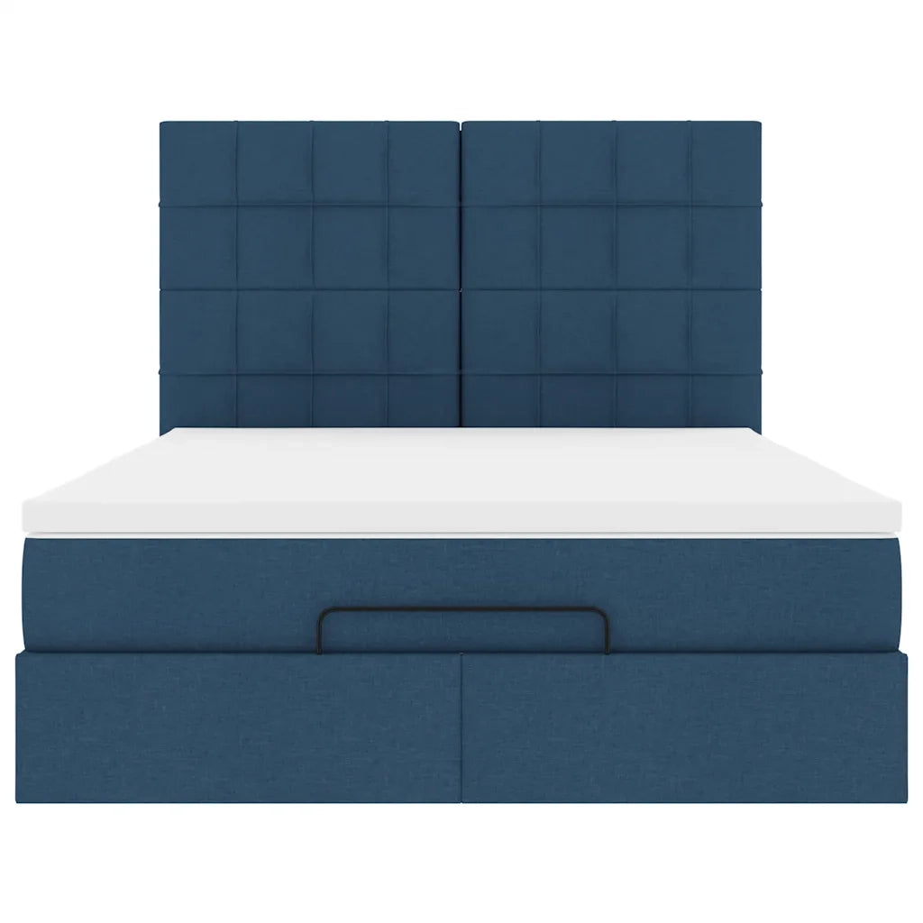 Struttura Letto Pouf con Materasso Blu 140x190 cm in Tessuto 3314009