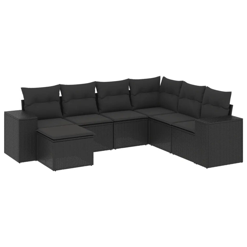 Set Divani da Giardino con Cuscini 7pz Nero Polyrattan