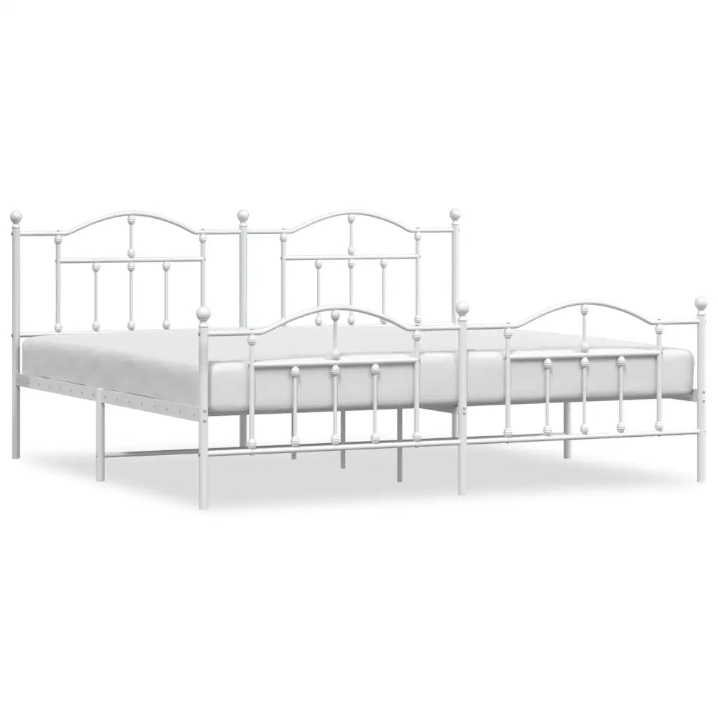 Letto matrimoniale | Letto per adulti | Giroletto con Testiera e Pediera Metallo Bianco 200x200 cm