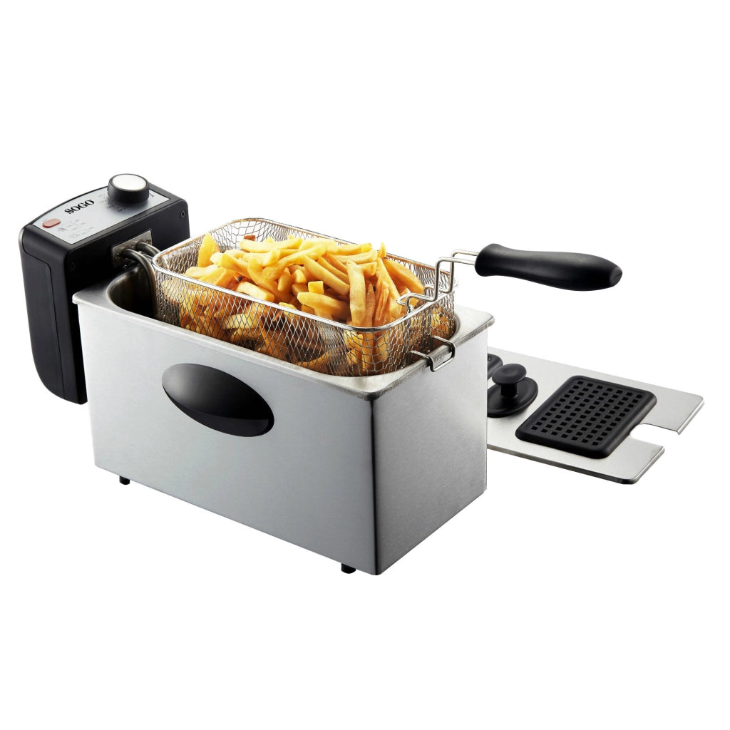 Friggitrice elettrica 3 litri acciaio inox, termostato regolabile 190°C, cestello rimovibile 2000W cucina - SOGO