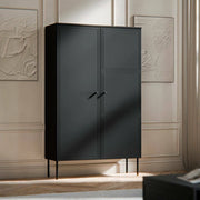Armadio multiuso 2 ante Sedilo, Mobile multifunzionale, Mobiletto scarpiera, Guardaroba porta scarpe, 100x39 h166 cm, Nero