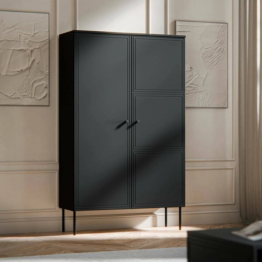 Armadio multiuso 2 ante Sedilo, Mobile multifunzionale, Mobiletto scarpiera, Guardaroba porta scarpe, 100x39 h166 cm, Nero