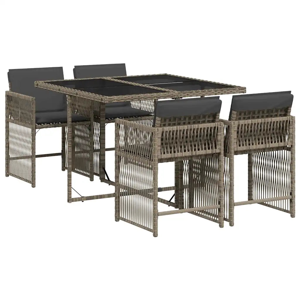 Set da Pranzo da Giardino 5 pz con Cuscini in Polyrattan Grigio