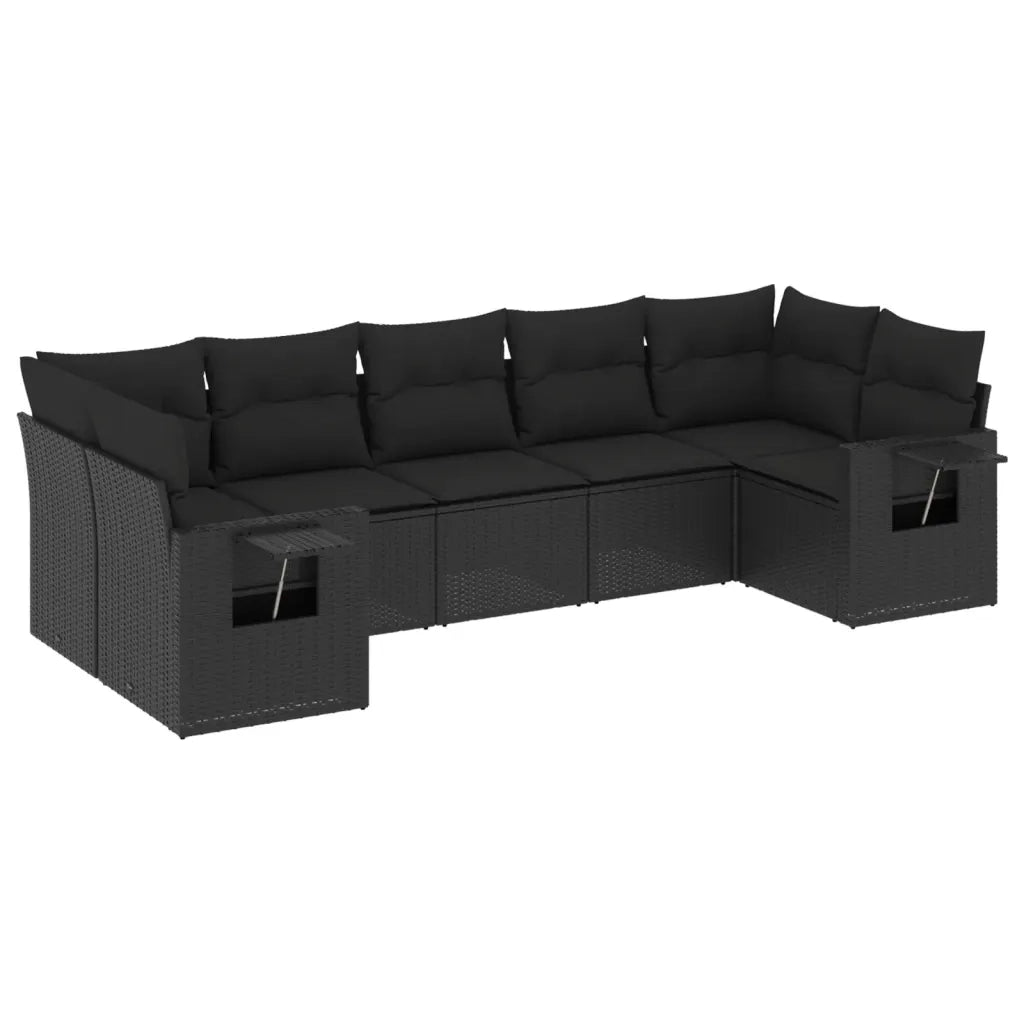 Set Divani da Giardino con Cuscini 7pz Nero Polyrattan