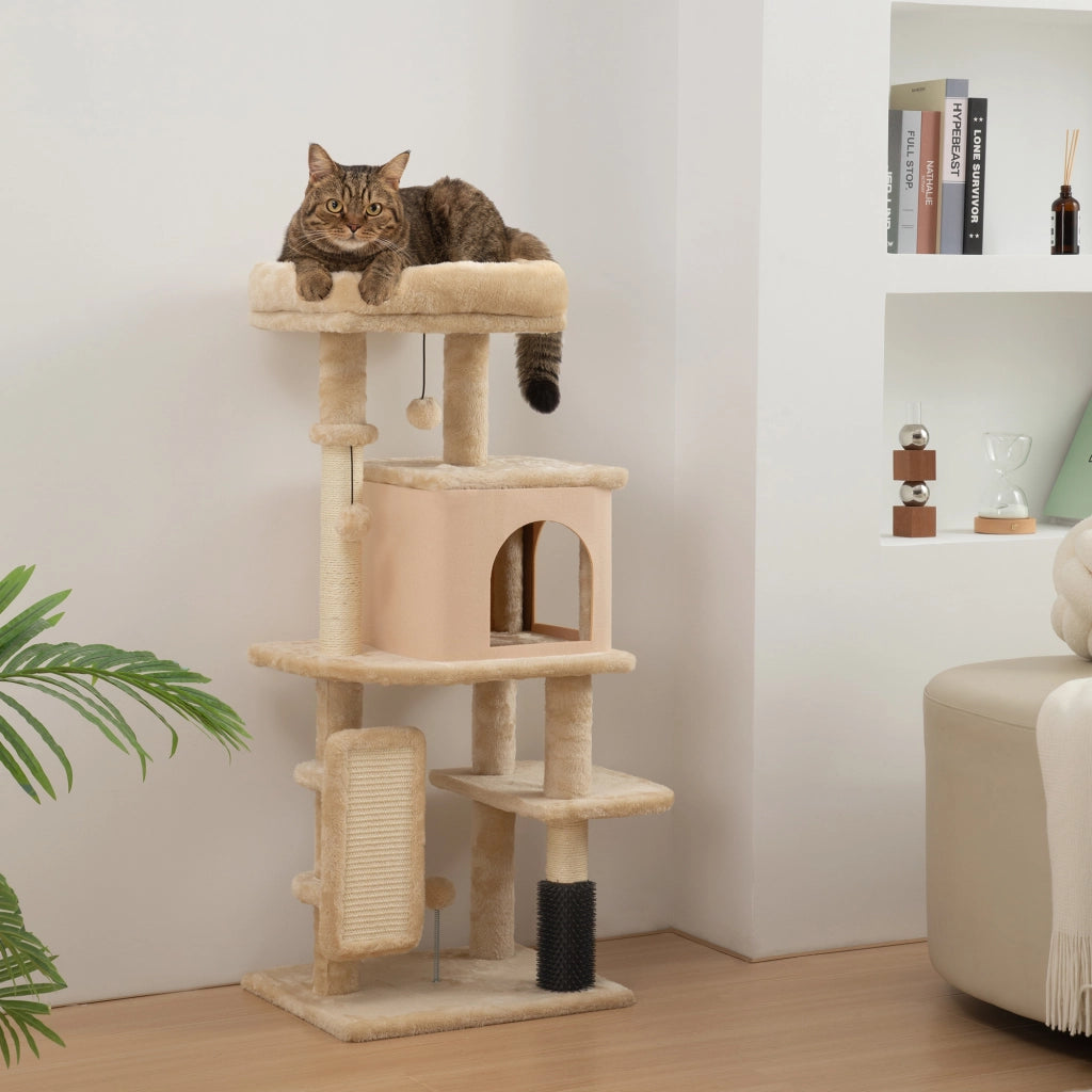 Tiragraffi per Gatti ¨C Xylo ¨C Beige 104cm con Piattaforme e Spazzola