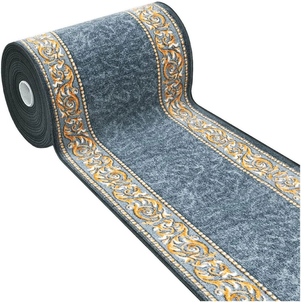 Passatoia Scala Bordata 67x1000 cm Ingresso Corridoio Tappeto Cucina Gradini Stile Barocco Grigio