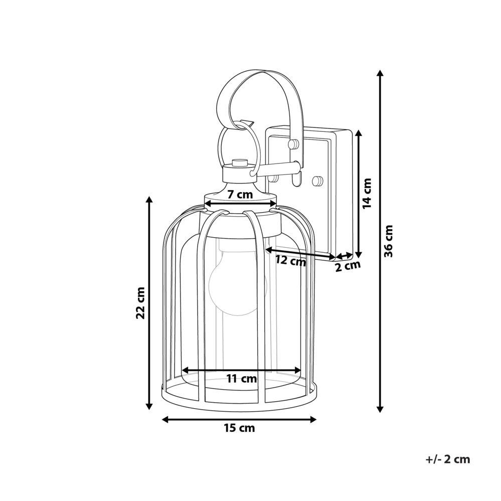 Lampada da parete esterna in metallo nero e vetro 36 cm stile retrò giardino esterno