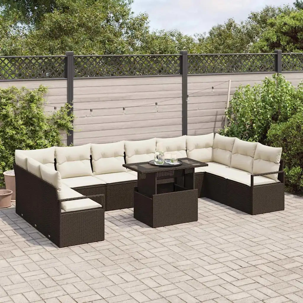 Set Divano da Giardino 11 pcs Marrone e Crema polyrattan 3348894