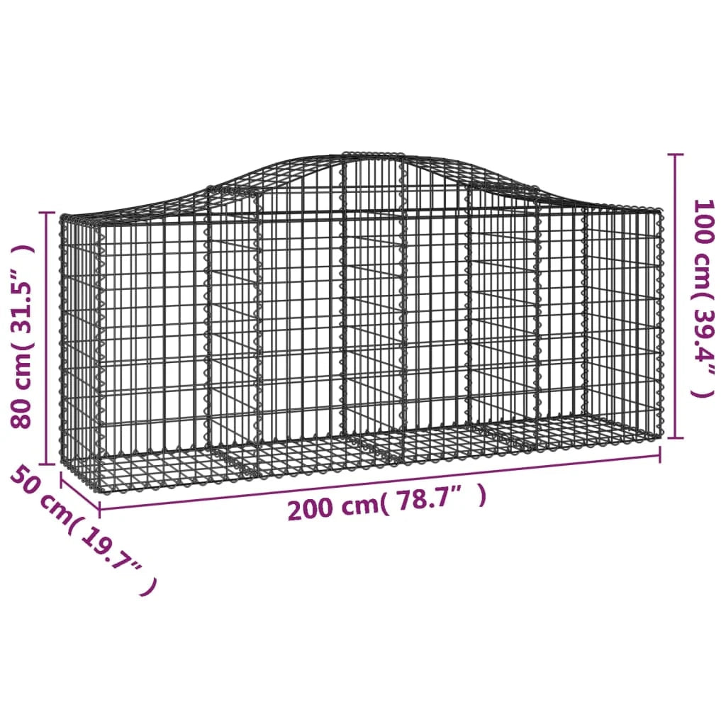 Cestini gabbioni recinzione a gabbia muro di contenimento ad arco 20 pezzi 200 x 50 x 80/100 cm ferro zincato argento 02_0040615