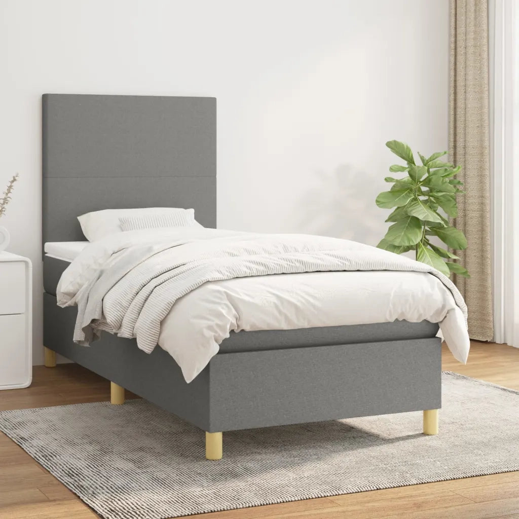 Giroletto a Molle con Materasso-Struttura Letto Grigio Scuro 100x200 cm Tessuto 190738